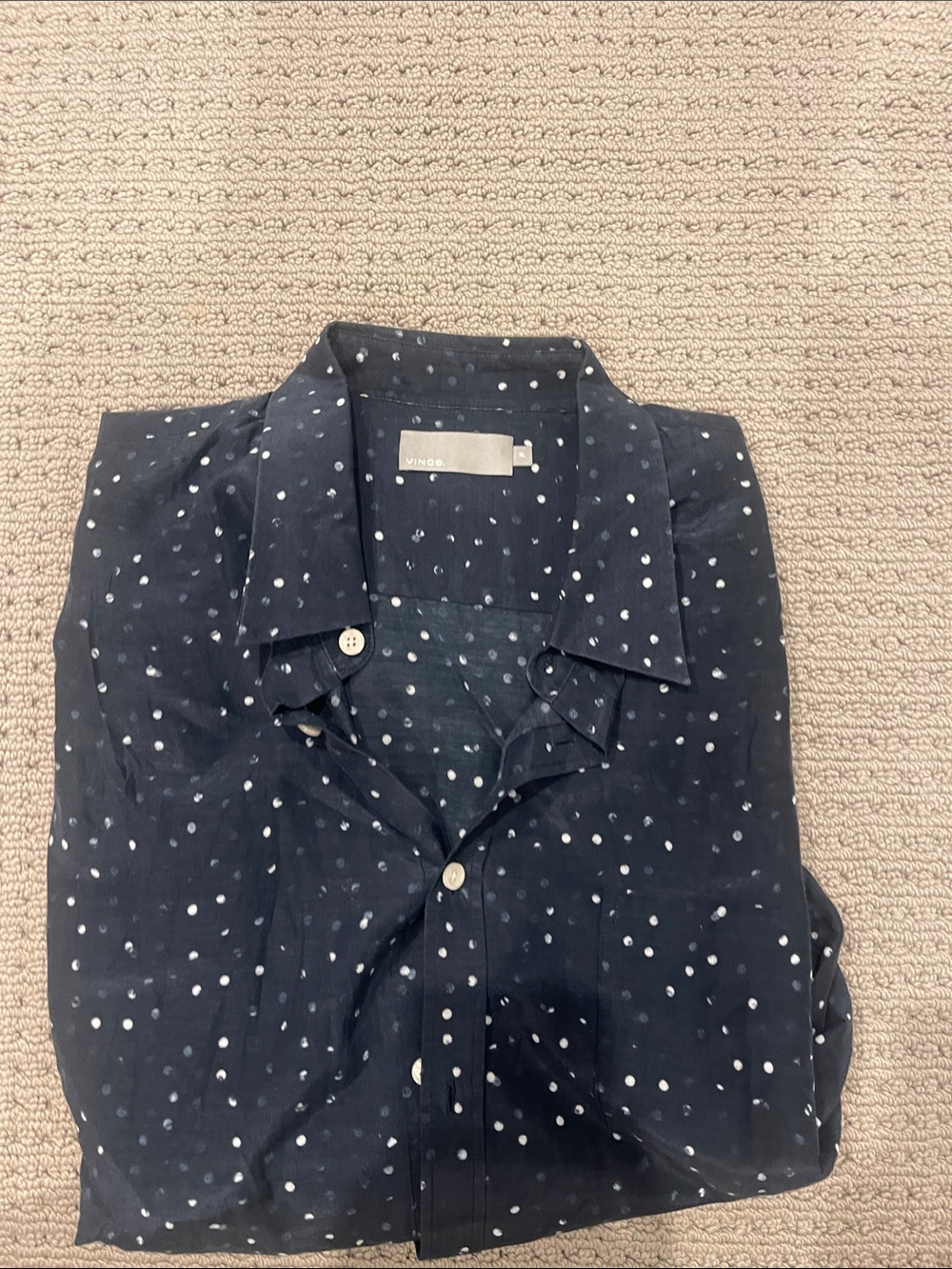 Vince Navy Blue Polka Dot Button-Down Shirt